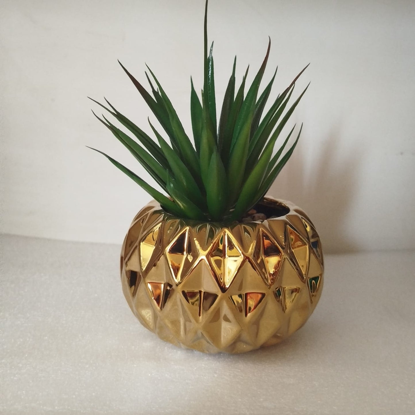 Artificial Spiky Succulent in Diamond-Faceted Gold Pot