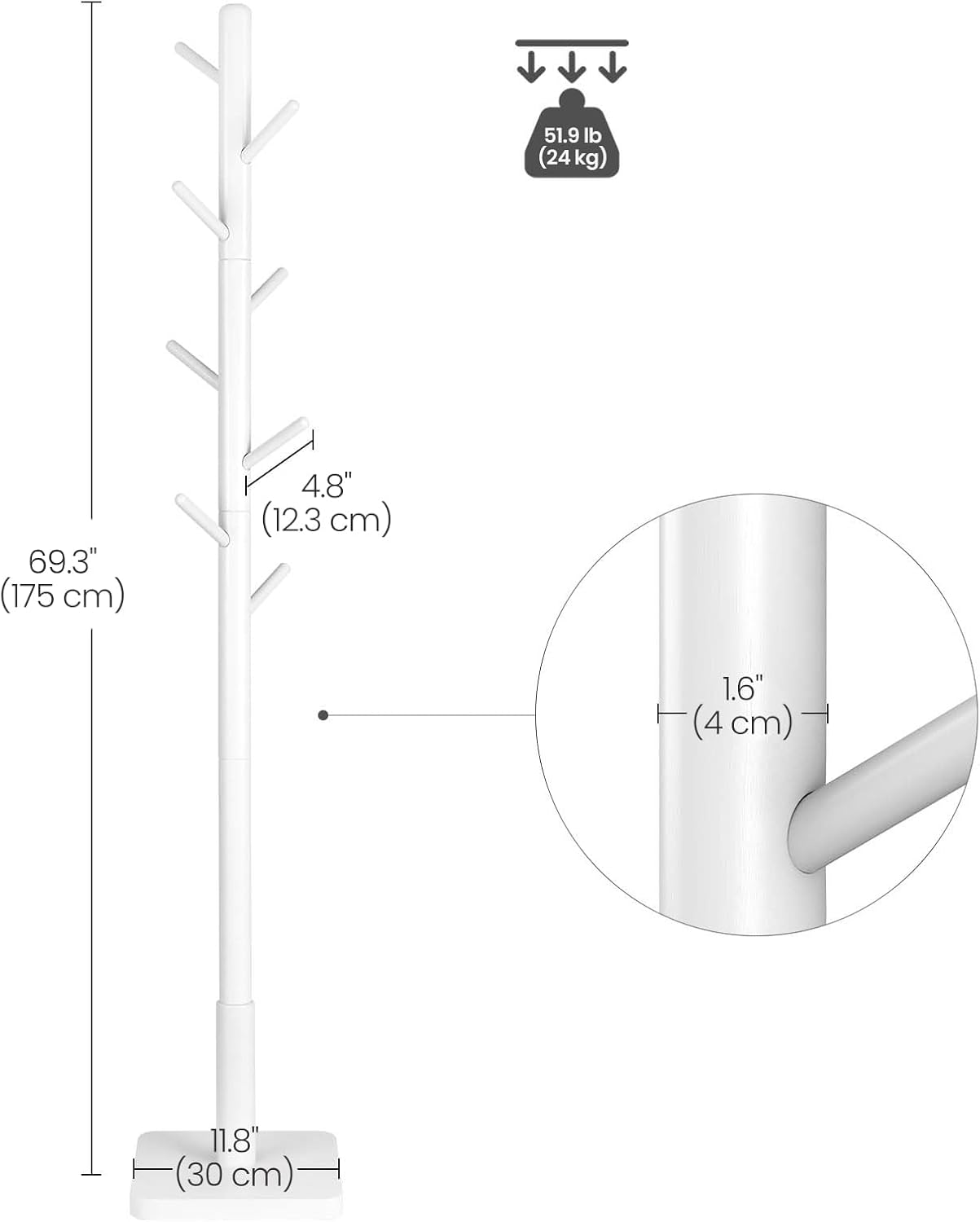 VASAGLE Coat Rack, Wooden Clothes Rack RCR010W02