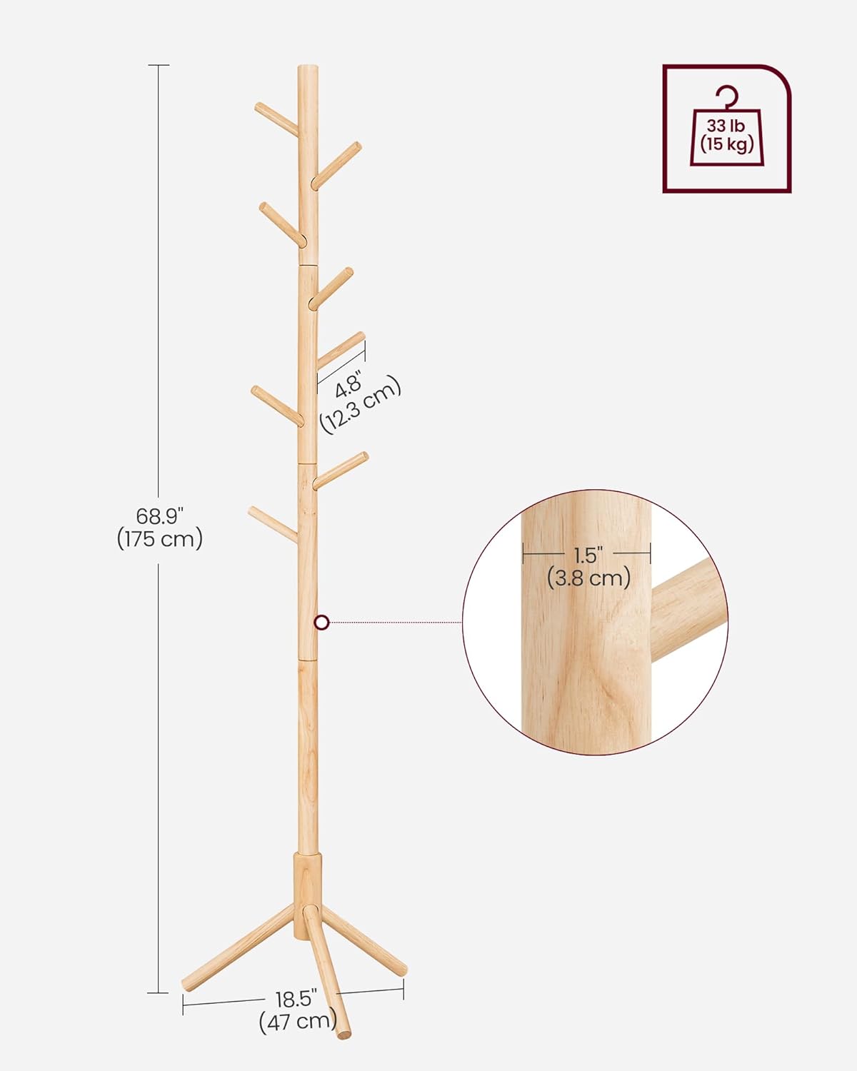 VASAGLE Wooden Coat Stand RCR004N01