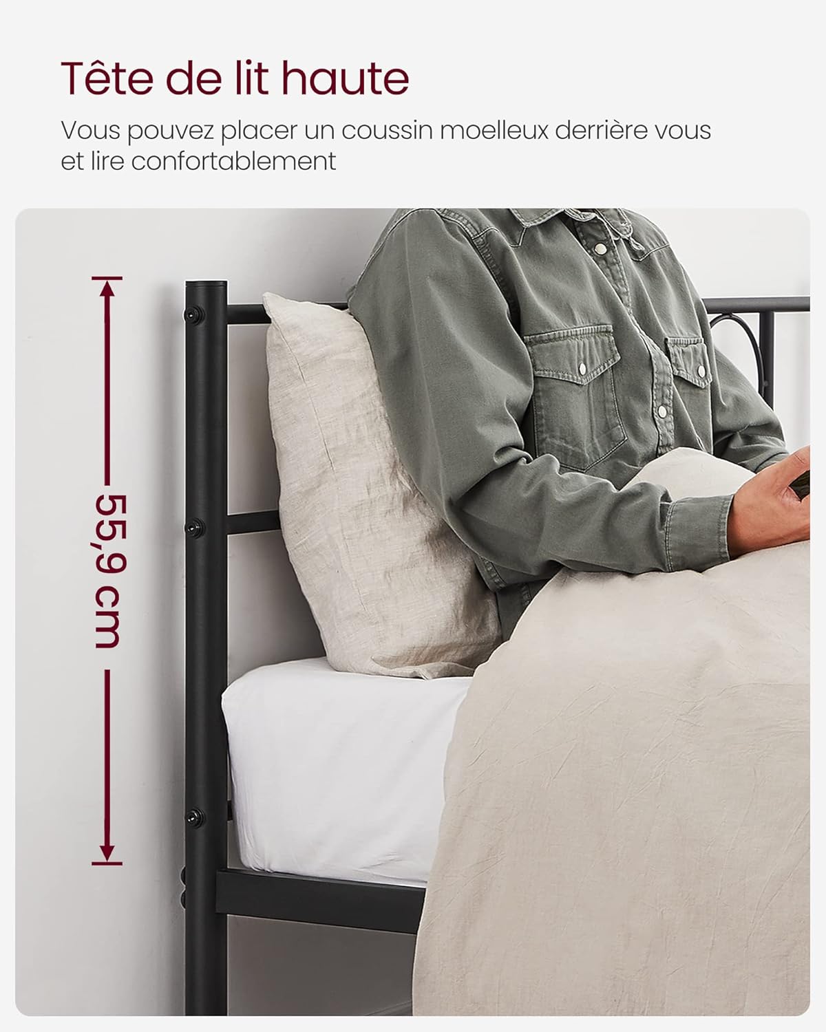 VASAGLE Bed with Metal Base RMB063B01