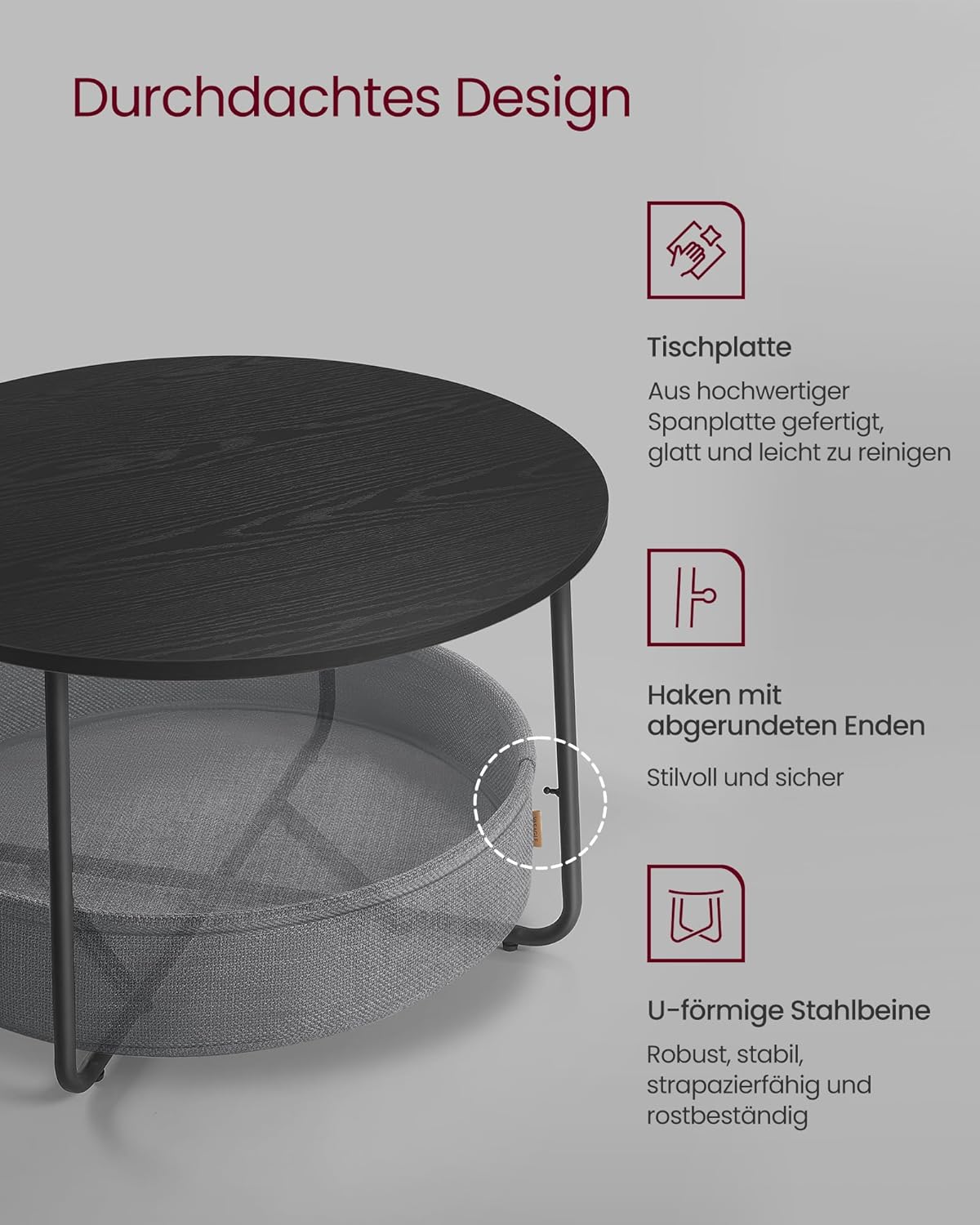 VASAGLE Round Coffee Table LCT244B56
