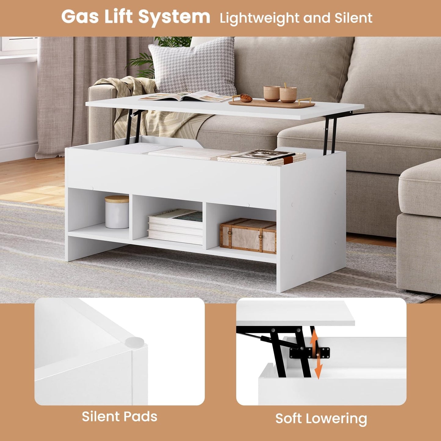 WOLTU Coffee Table Side Table with Lifting Top
