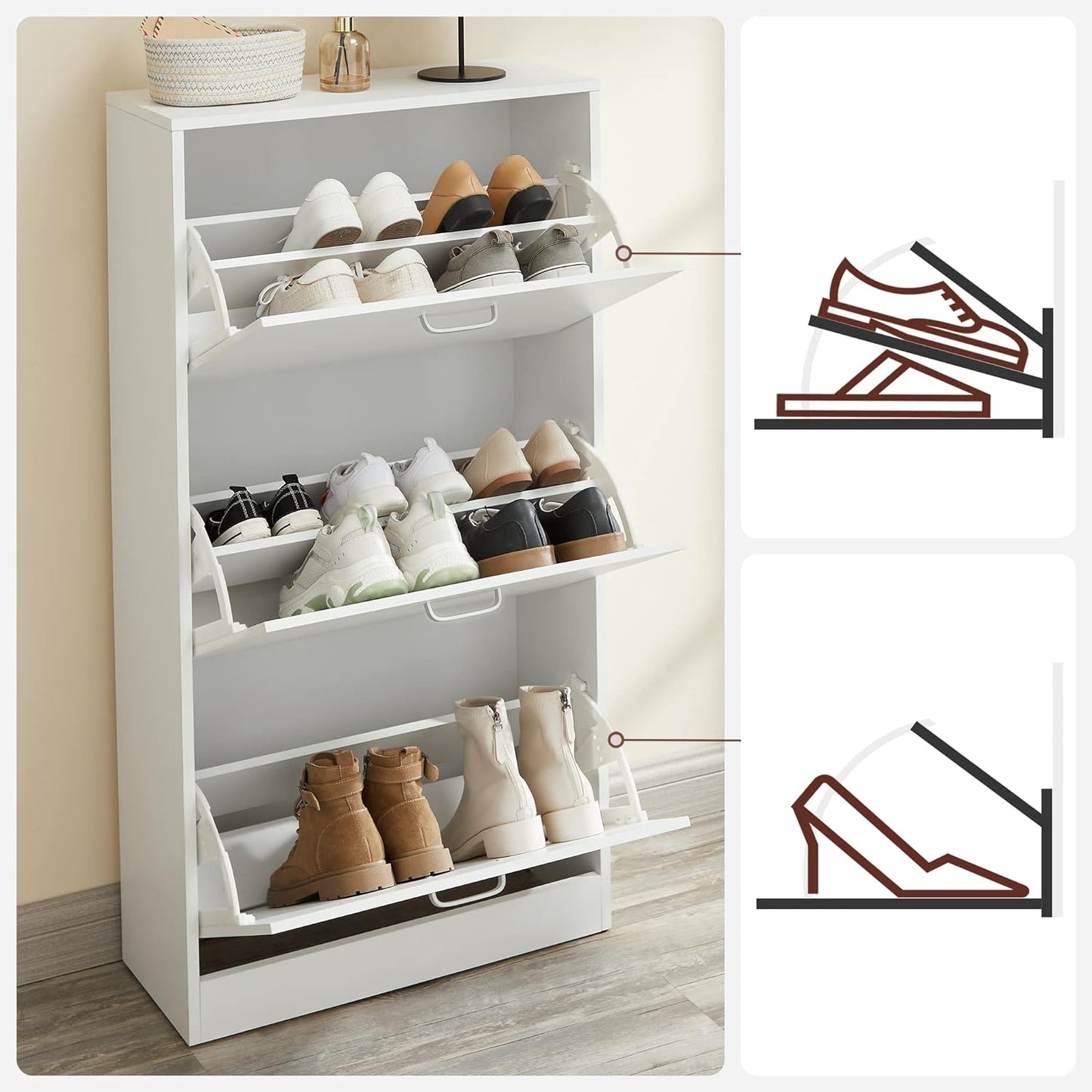 VASAGLE 3-Tier Wooden Shoe Cabinet