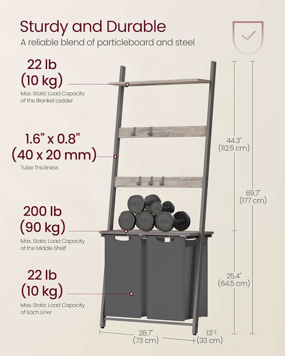VASAGLE 2 Laundry Hamper with Blanket Ladder