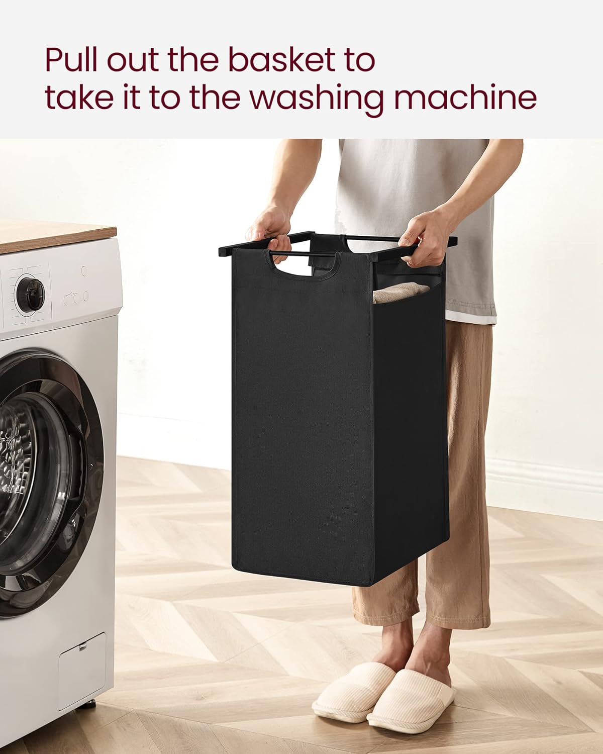 VASAGLE Black Laundry Basket, 2 Compartments