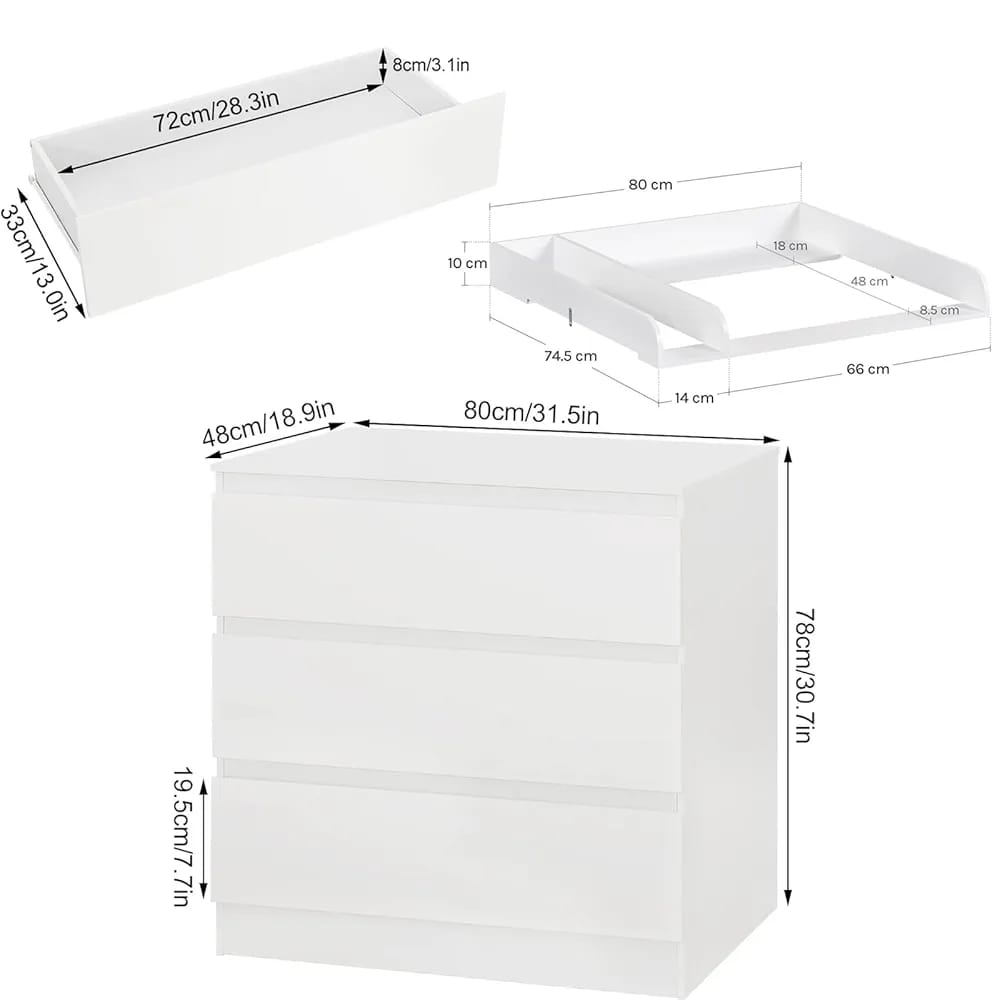 WOLTU Changing Table, Chest of 3 Drawers