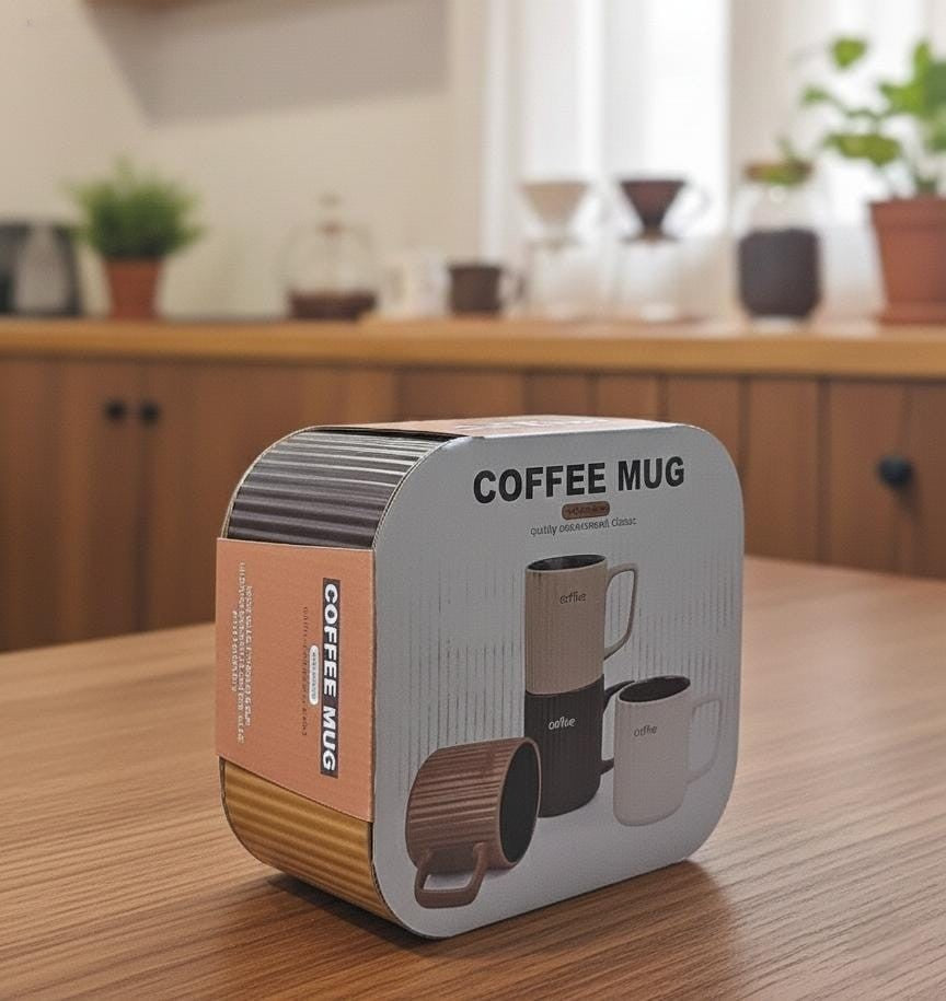 Set of 4 Modern Ribbed Ceramic Coffee Mug