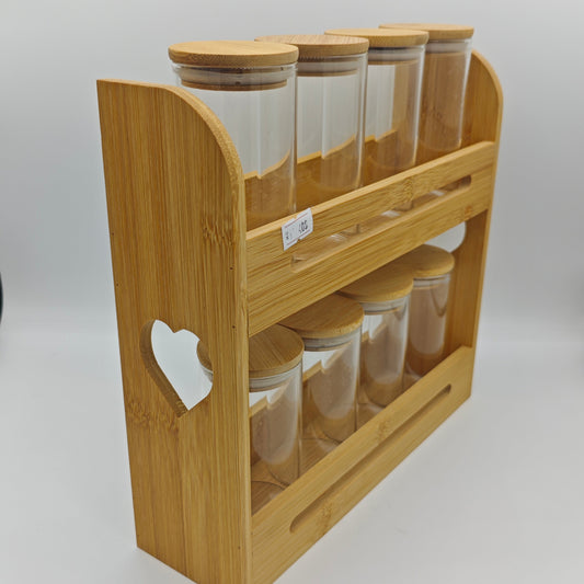 Bamboo 8 Glass Jars Spice Rack