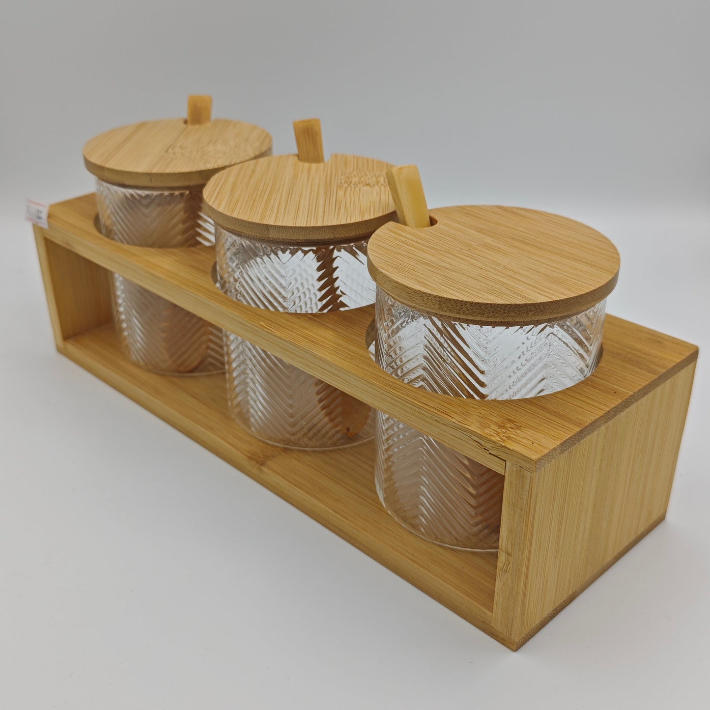 Bamboo 3 Glass Jars Spice Rack