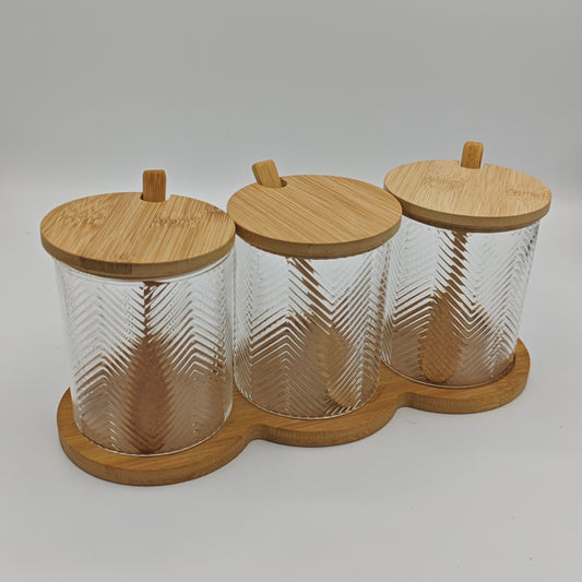 Bamboo 3 Glass Jars Spice Rack