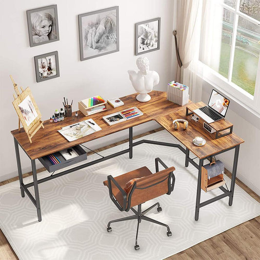 L-Shaped Desk with Small Table