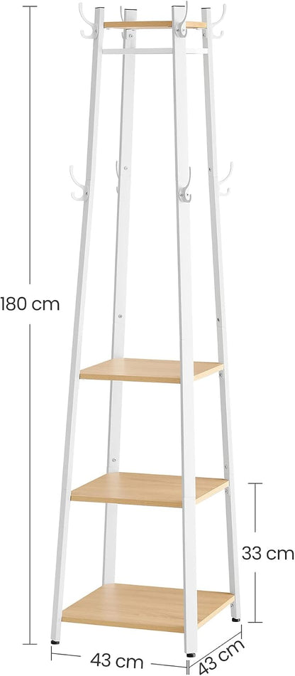 VASAGLE Coat Stand, Coat Rack with 8 Double Coat Hooks (LCR080W09)