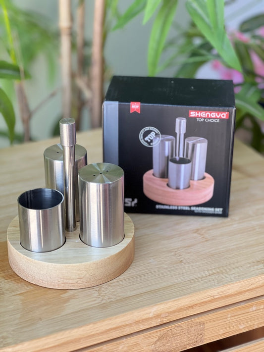 Shengya Stainless Steel Seasoning Set with Wooden Base