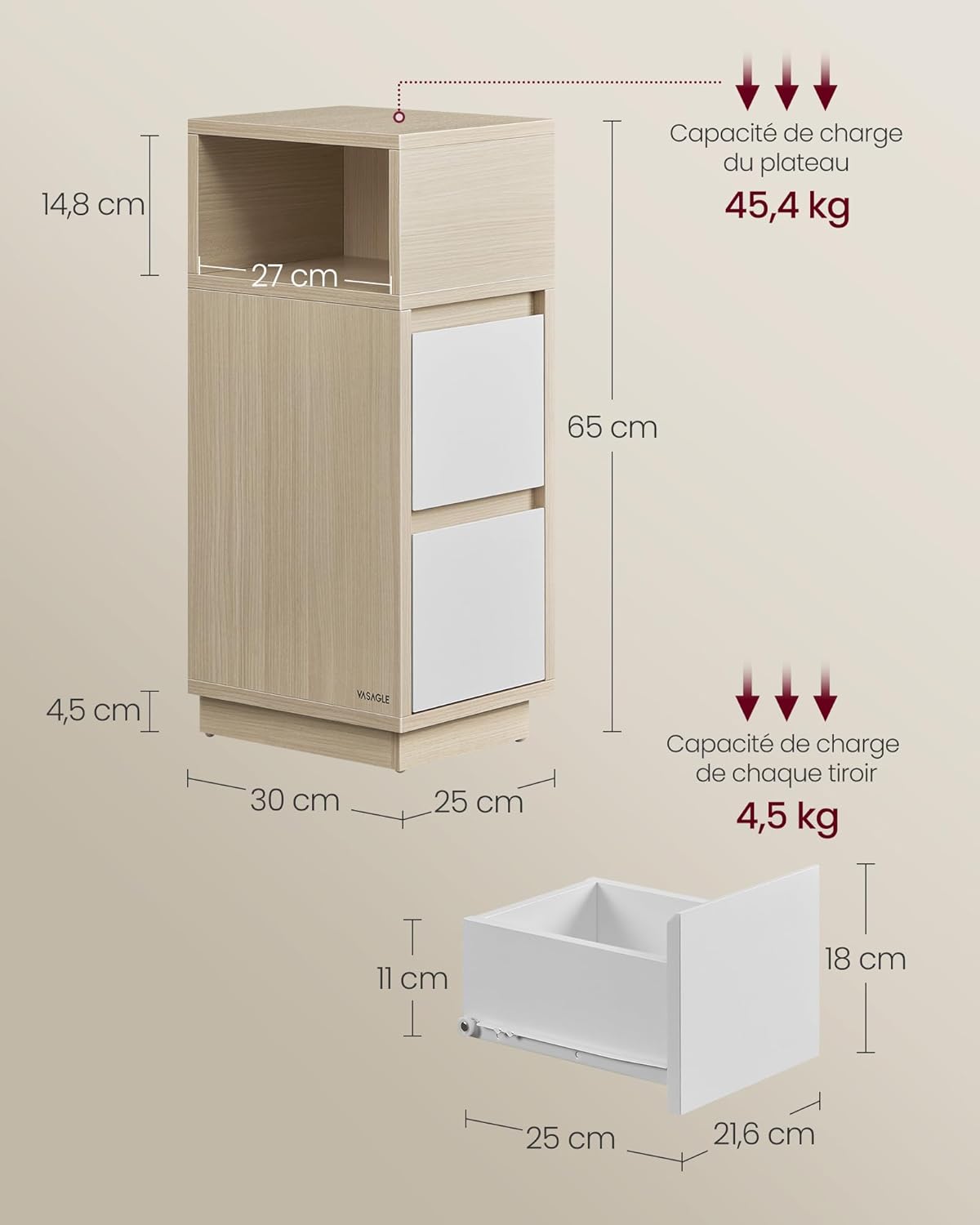 VASAGLE Narrow Bedside Table LET656N01