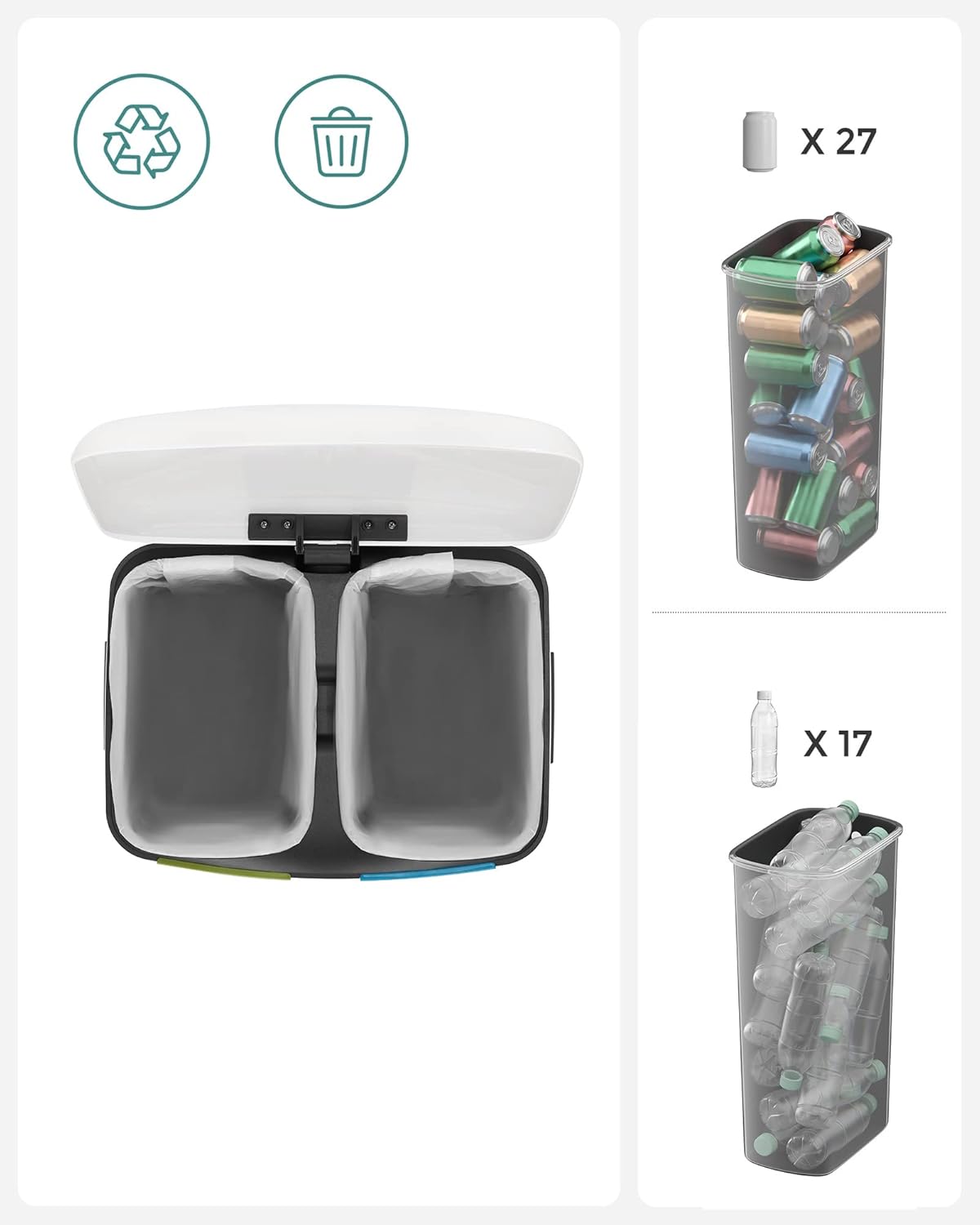 SONGMICS Pedal Bin LTB40WT