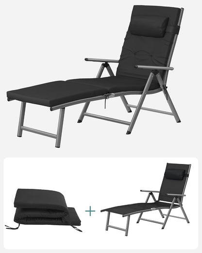 SONGMICS Sun Lounger, foldable, deck chair GCB24BK