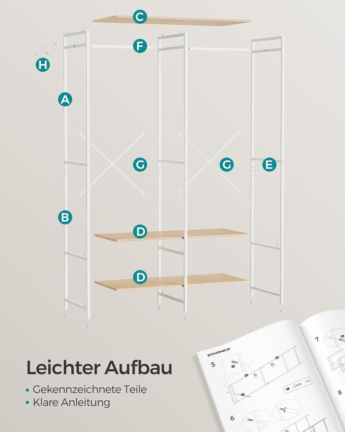 SONGMICS Open Wardrobe with Clothes Rail RGR004W67
