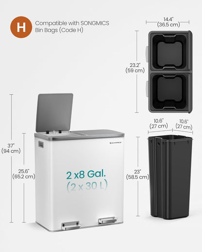SONGMICS Dual Rubbish Bin LTB60WT