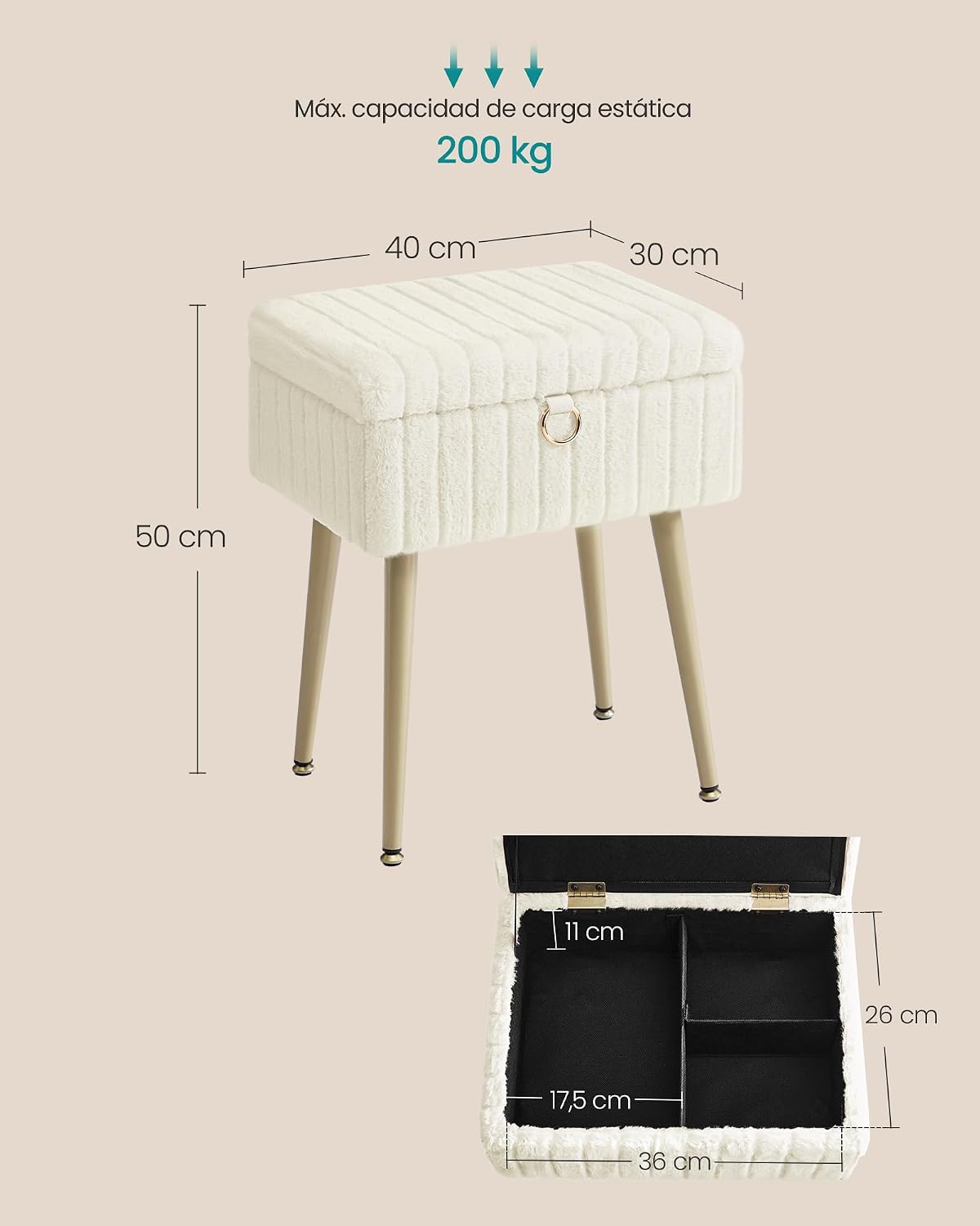 SONGMICS Vanity Stool Makeup Bench with Space (LOM505WZ02)