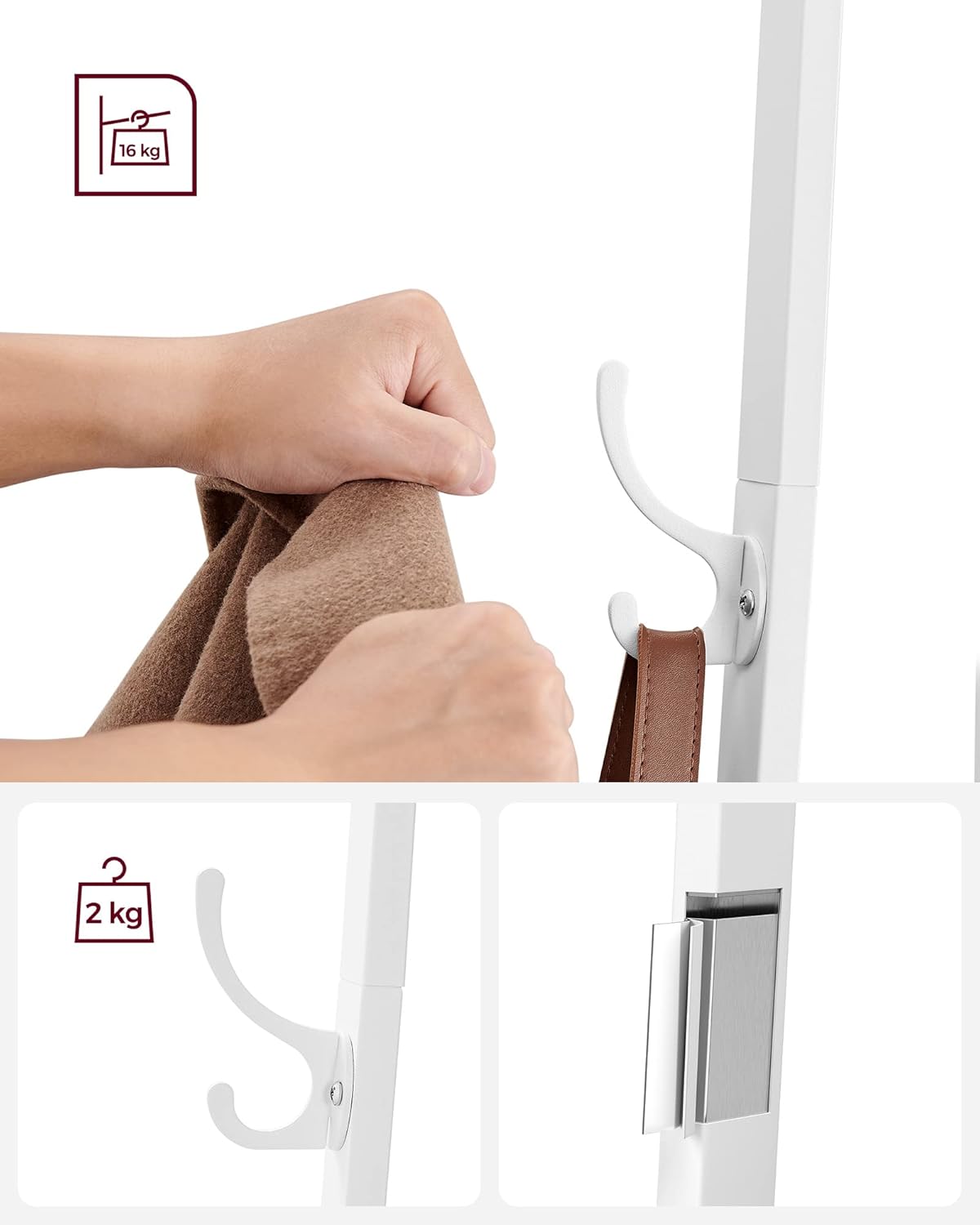 VASAGLE Coat Stand, Coat Rack with 8 Double Coat Hooks (LCR080W09)