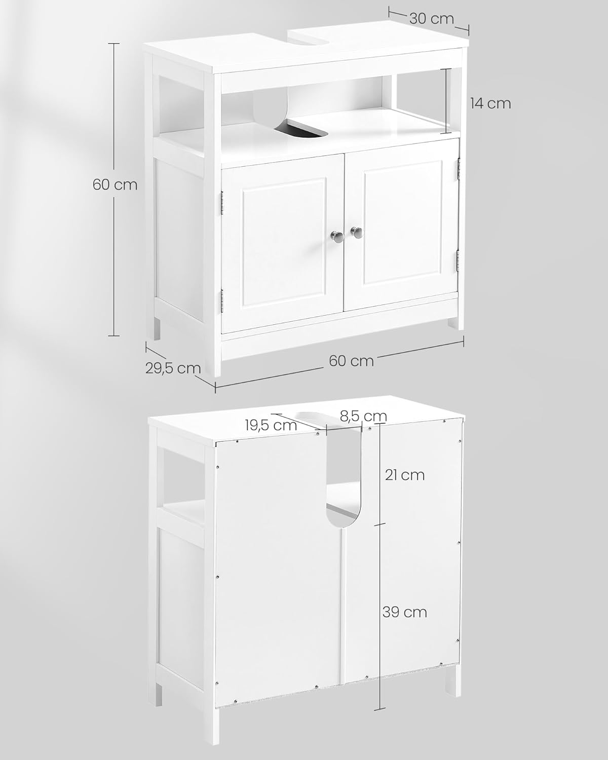 Vasagle Bathroom Vanity Unit with 2 Doors (BBC301W01)