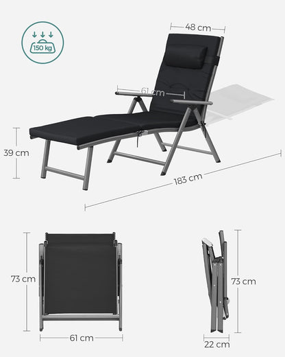 SONGMICS Sun Lounger, foldable, deck chair GCB24BK