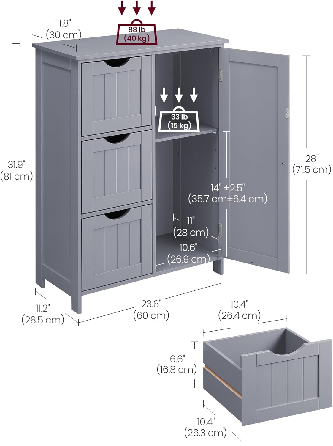 VASAGLE Bathroom Floor Storage Cabinet BBC049G02