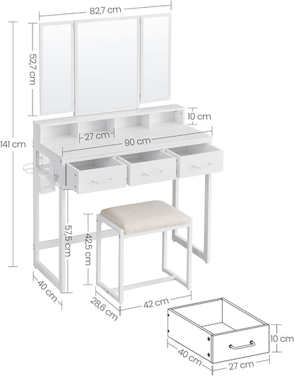 VASAGLE Dressing Table with Padded Stool RVT004W14V1