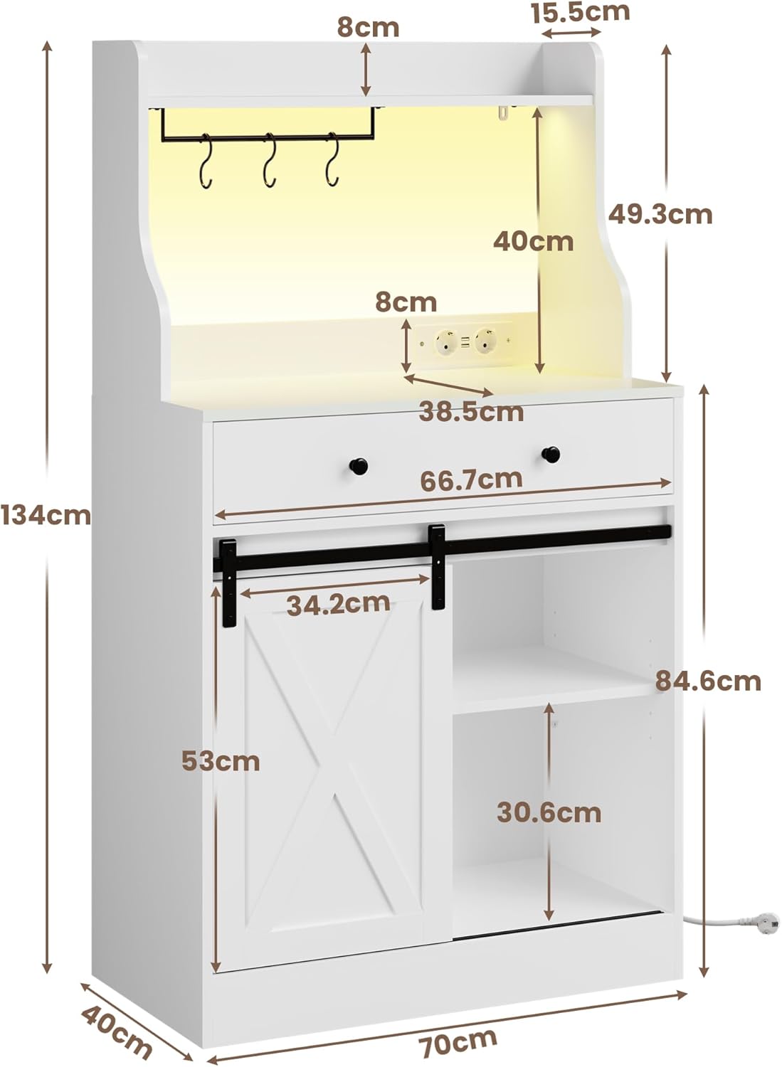 Storage Sideboard with LED and Power Strip