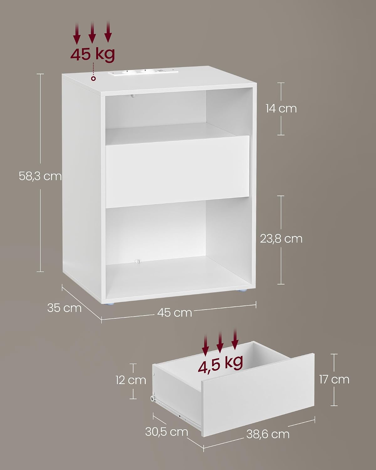 VASAGLE Snapsemble Bedside Table with 1 Drawer (LET777W04)