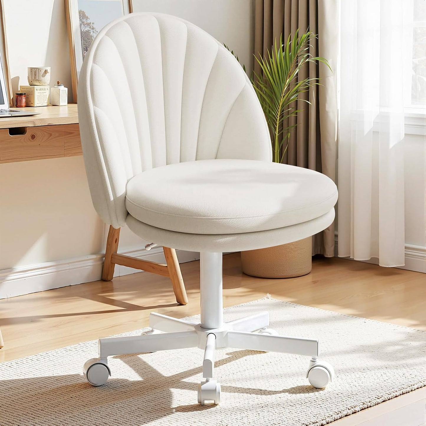 COMHOMA Desk Vanity Chair with Wheels (EU-CH710-WHITE-PU)