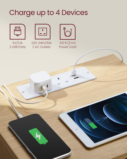 VASAGLE Bedside Table with Power Strip