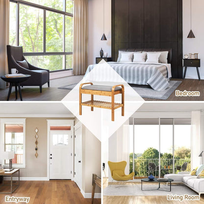 Bamboo Shoe Rack Bench with Flip Top Storage Space