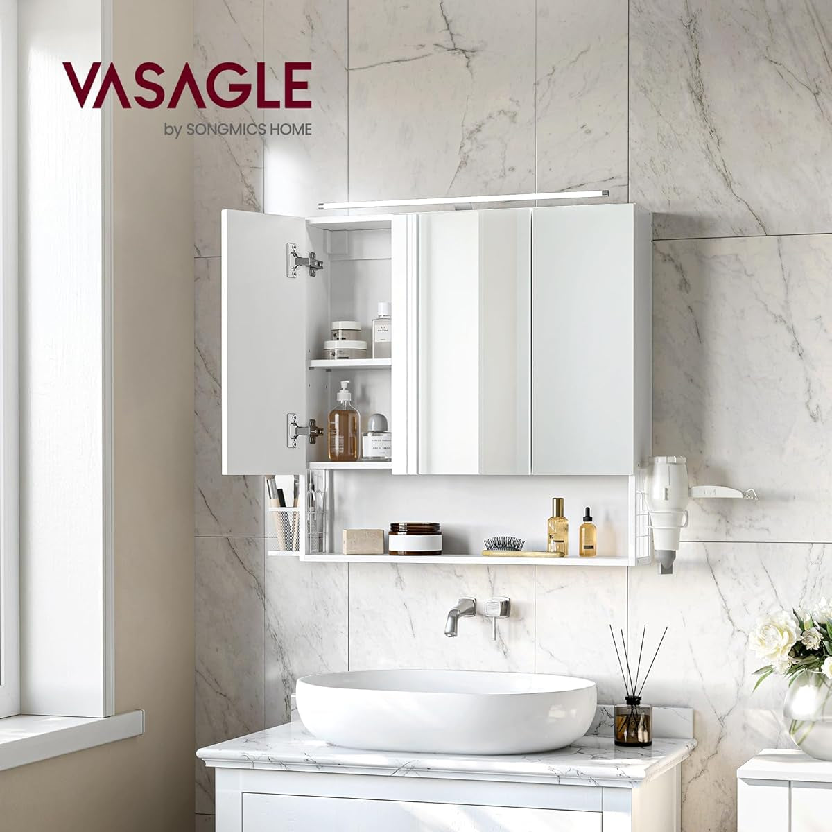 VASAGLE Bathroom Cabinet with LED Lighting