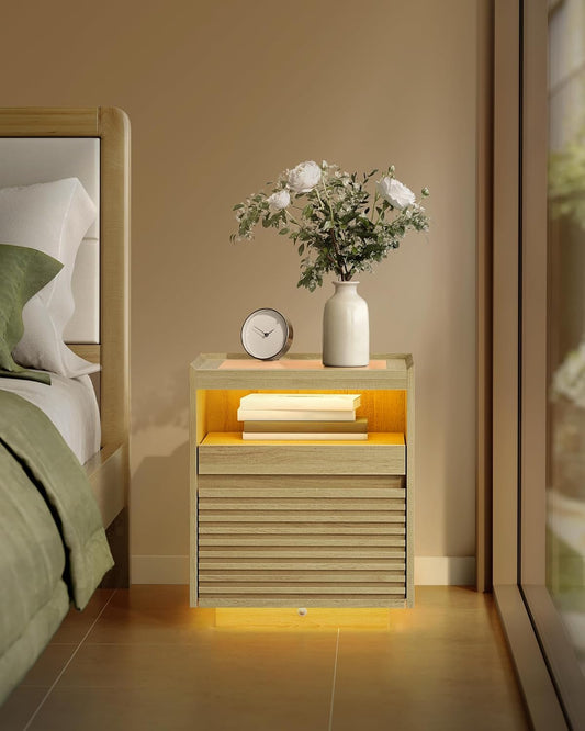 VASAGLE Bedside Table with LED