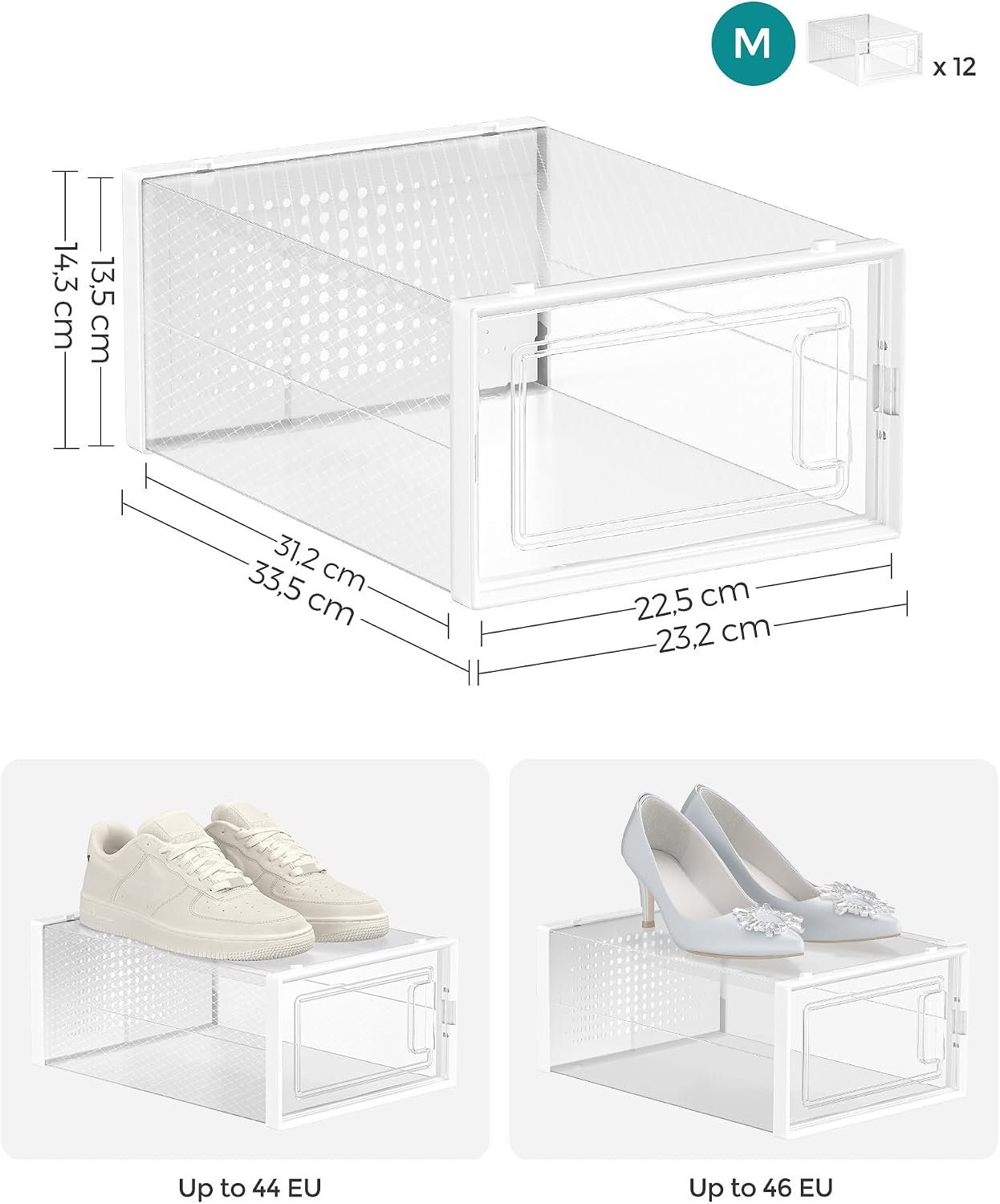 SONGMICS Set of 12 Stackable Shoe Boxes (LSP12SWTV2)