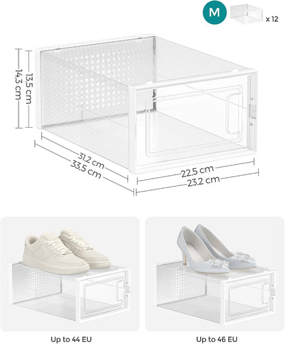 SONGMICS Set of 12 Stackable Shoe Boxes (LSP12SWTV2)