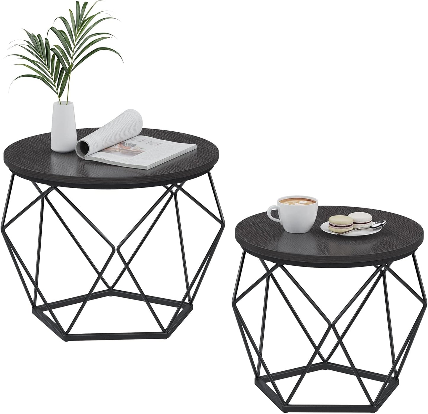 VASAGLE Round Coffee Table, Set of 2 (LET040BA01)