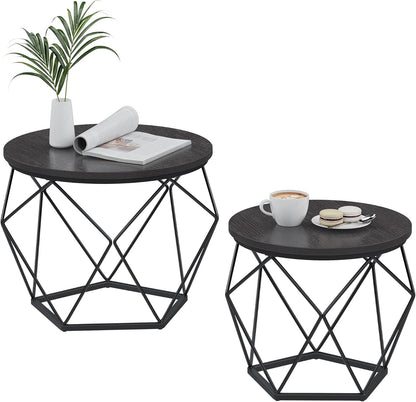 VASAGLE Round Coffee Table, Set of 2 (LET040BA01)