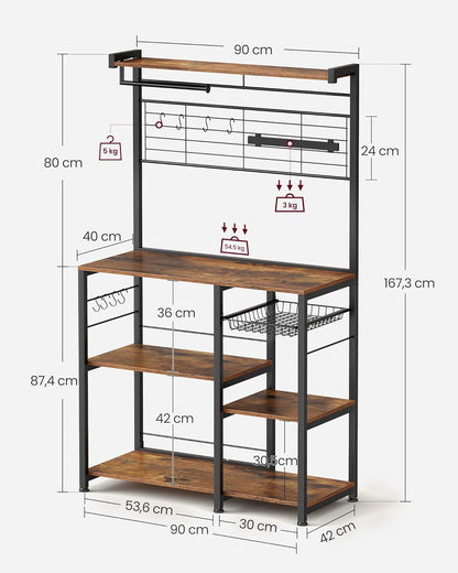 VASAGLE Bakers Rack with Magnetic Knife Holder KKS026B01