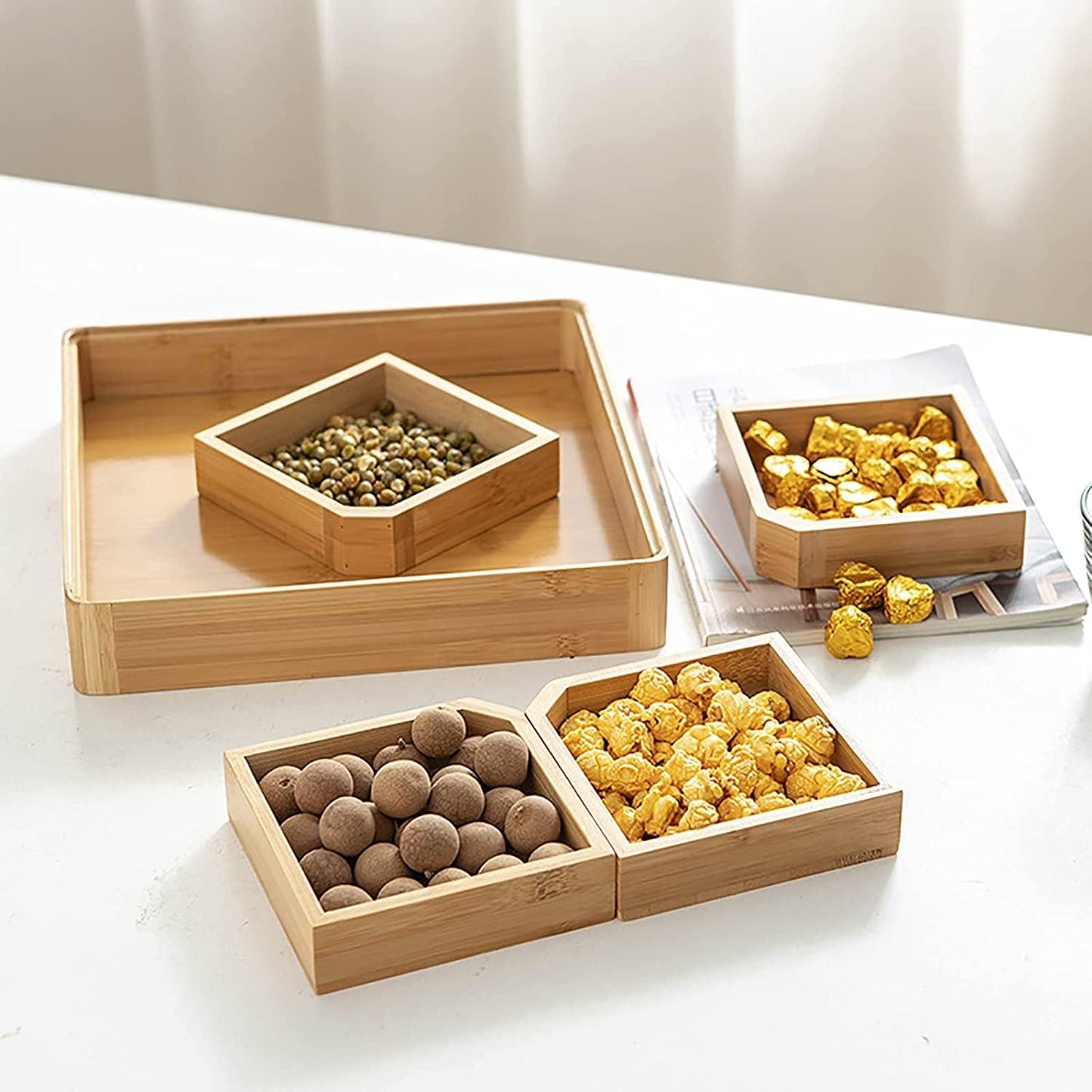 Bamboo Snack Serving Tray with Transparent Lid