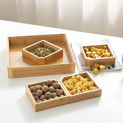Bamboo Snack Serving Tray with Transparent Lid