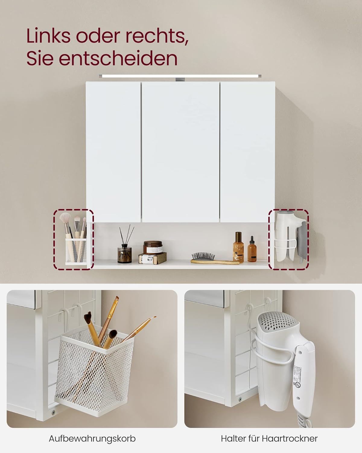 VASAGLE Bathroom Cabinet with LED Lighting