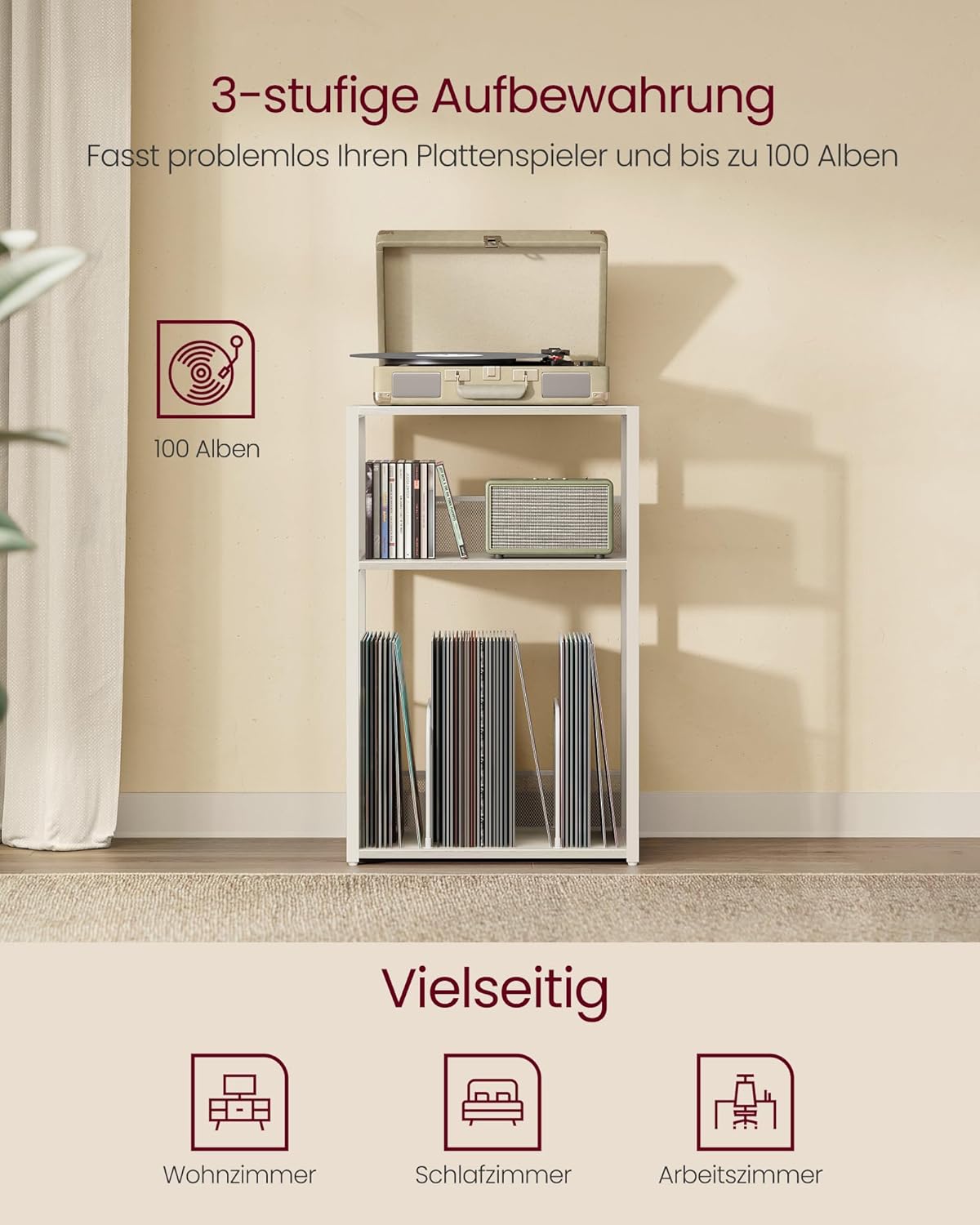 VASAGLE 3 Tier Side Table LET275W01