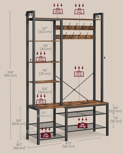 VASAGLE Hall Tree with Bench and Shoe Storage HSR426B01