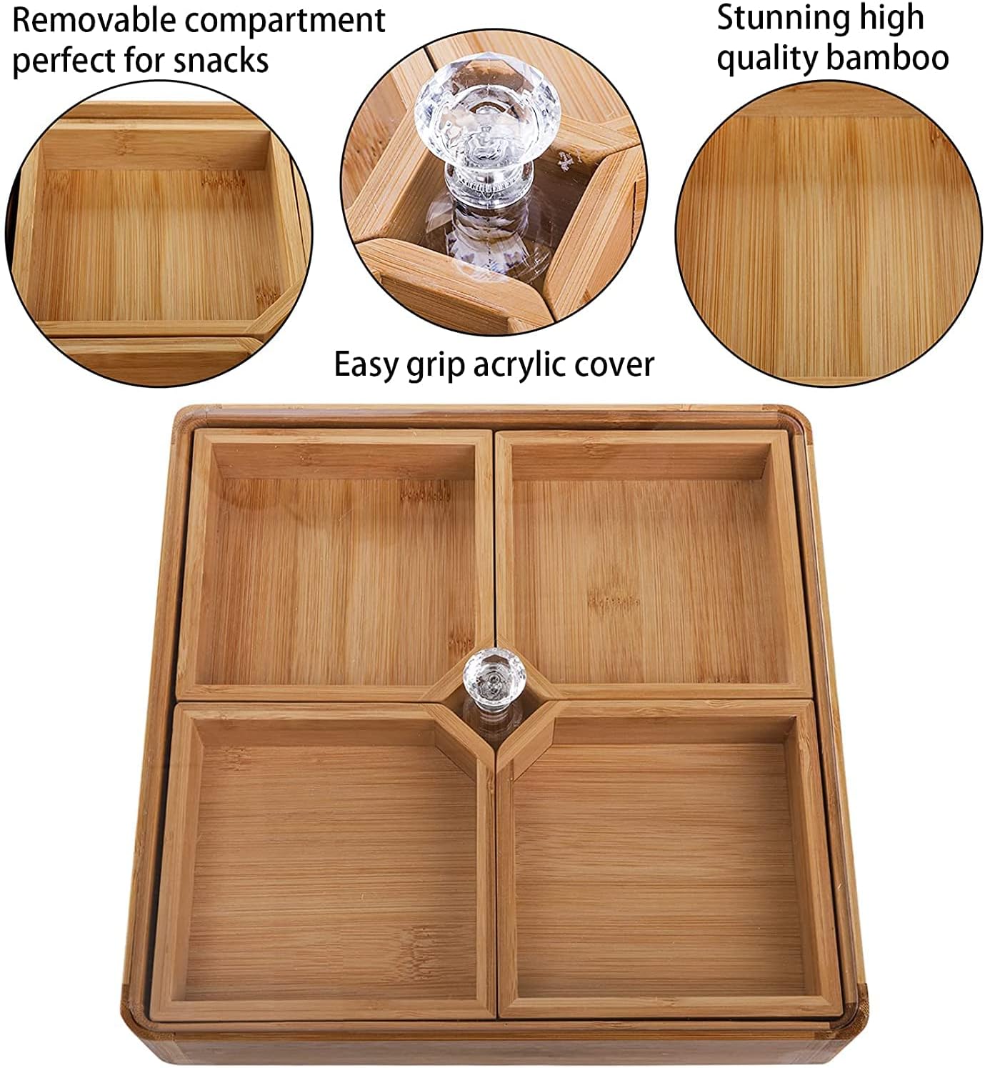 Bamboo Snack Serving Tray with Transparent Lid