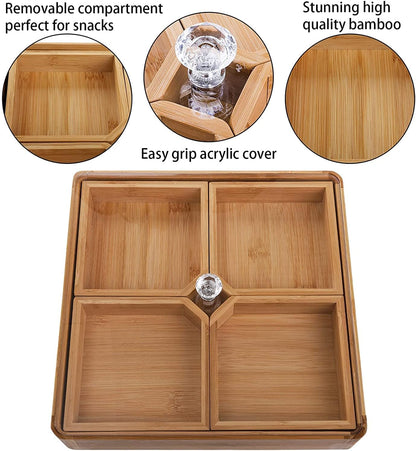 Bamboo Snack Serving Tray with Transparent Lid