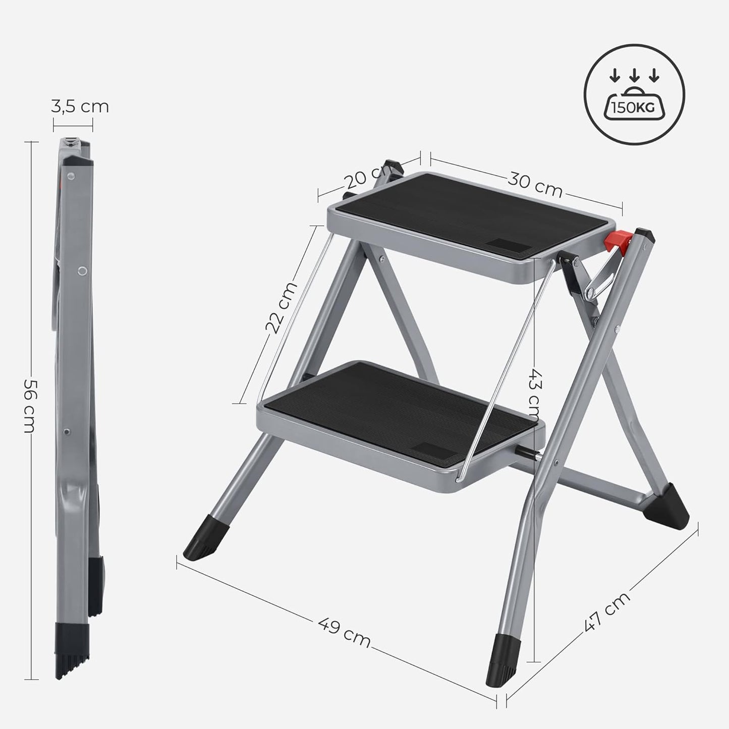 SONGMICS Folding 2 Step Ladder GSL002GY01