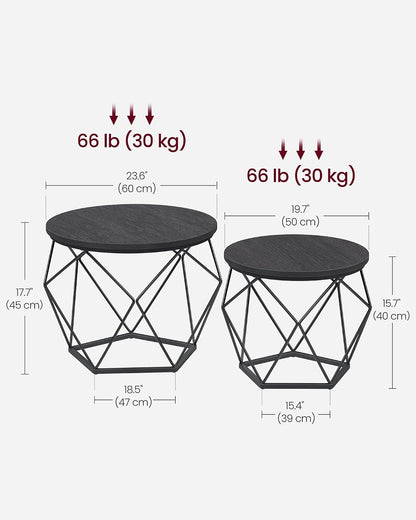 VASAGLE Round Coffee Table, Set of 2 (LET040BA01)