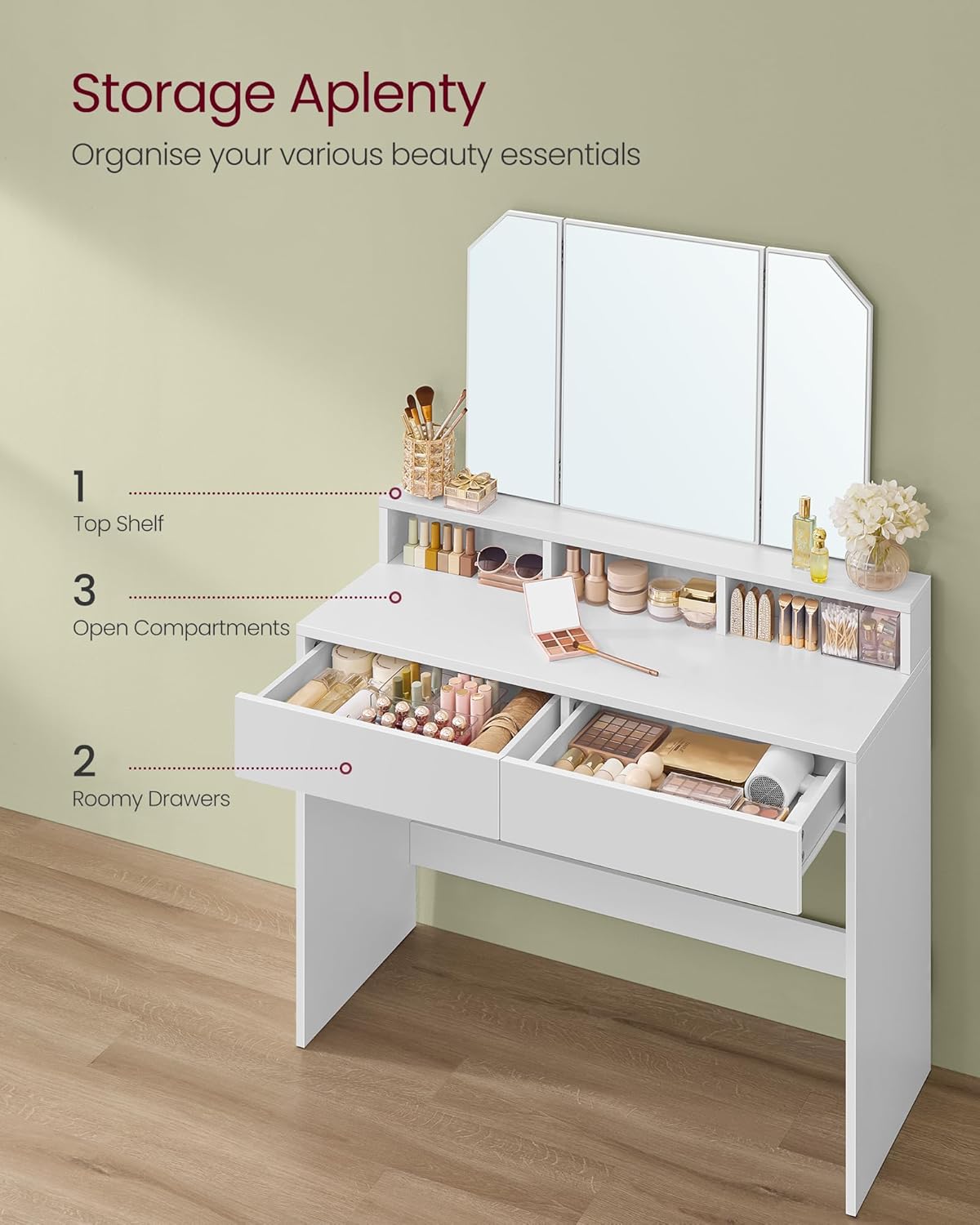 VASAGLE Modern White Dressing Table RDT115W01